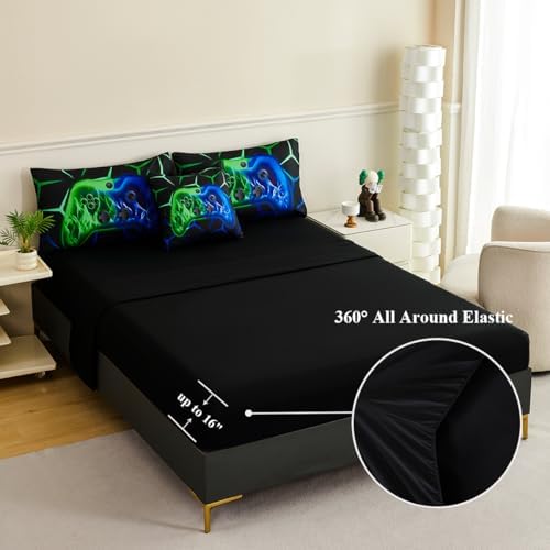 Twin Size Bed in A Bag Set 6 Pieces Kids Gamer Comforter Sets Video Games Console Bedding Set for Boys Teens Children Modern Blue and Green Bed Sets for Gaming Bedroom(Blue Green, Twin) - Image 6