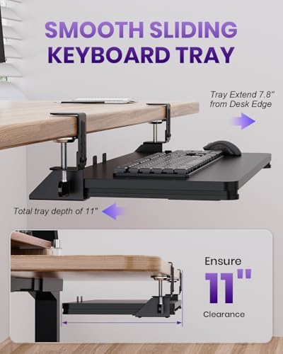 Ergonomic Mouse & Keyboard Tray Under Desk, 20x11.8 in Board, Black - Image 3