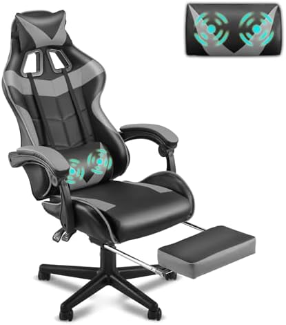 Soontrans Grey Gaming Chairs with Footrest,Ergonomic Computer Game Chair, Gamer Chair with Lumbar Pillow and Adjustable Headrest (Galaxy Grey) by SOONTRANSCHAIR