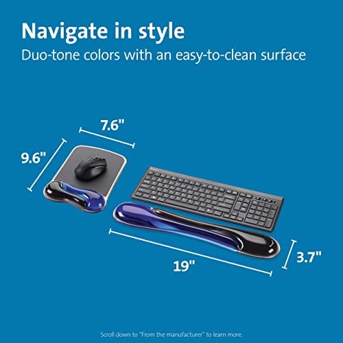 Kensington Duo Gel Mouse & Keyboard Wrist Rest Bundle Set, Ergonomic Keyboard and Mouse Pad With Wrist Support, Keyboard Wrist Rest, Computer Keyboard Pad, Cooling Gel, Non-Skid Backing, Blue K52920WW - Image 2