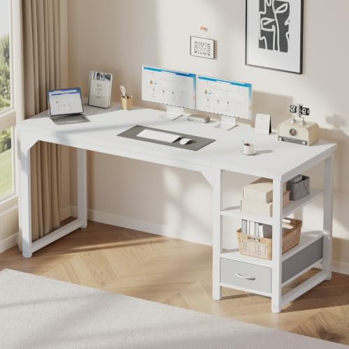Mericonia 48" Reversible Computer Desk with Drawer, 1" Thick Office Desk by MERICONIA