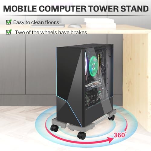 Liitrton Mobile CPU Stand Adjustable PC Stand Fits Most PC Towers, Grey - Image 3