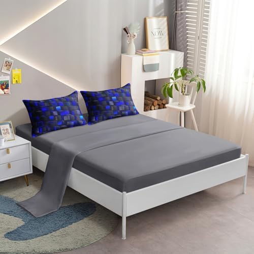 6 Pieces 3D Block Bedding Set Queen Size Blue Gaming Block for Boys Comforter Set Bed in A Bag Perfect for Boys Girls Kids Teens Bedroom Decorative Queen13 - Image 5