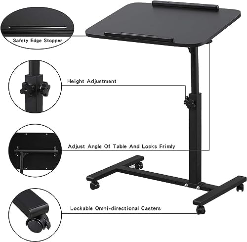 Laptop Table Mobile Adjustable Height Portable Desk Notebook Swivel PC Computer Rolling Desk with Wheels, Laptop Stand for Couch Bedside Hospital Bed Table - Image 5