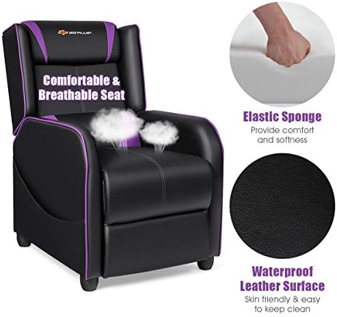 POWERSTONE Gaming Recliner Chair, Reclining Gaming Chairs for Adults Ergonomic Leather Sofa with Footrest Lumbar Support Headrest and Side Pouch for Living Room Home Theater, Purple - Image 7