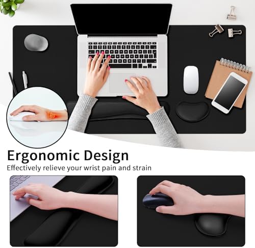 Mouse Pad with Wrist Rest Support, Keyboard Wrist Rest and Mouse Pad Set, Desk Mat for Keyboard and Mouses, Non-Slip Computer Mat Set for Office, Home (31.5×15.7 Inches, Black) - Image 5