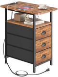 sthmec End Table with Charging Station, Side Tables Livingroom with USB Ports and Outlets,Narrow Nightstands Bedside Tables with 3 Drawers for Small Space,Slim Sofa Table Bedroom,Rustic Brown by Unknown