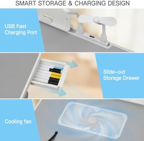 Lap Desk with Cooling Fan, LED Light and USB Port, Adjustable Laptop Desk with Storage Drawer, Foldable Laptop Table for Bed Sofa Work Study, Portable Computer Desk (Grey) - Image 5