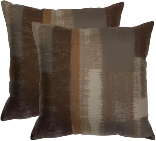 Decorative Throw Pillow Covers, Abstract Brushstroke Pattern in Brown and Gray Tones, Modern Artistic Design, Set of 2，18x18 Pillows Linen Pillowcase by Unknown