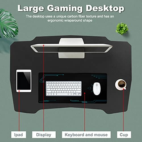 BestOffice Gmaing Desk 35.4in PC Computer Desk, Blue Ergonomic Gaming Table Z Shaped Gaming Workstation with Headphone Hook for Home Office，Blue - Image 4