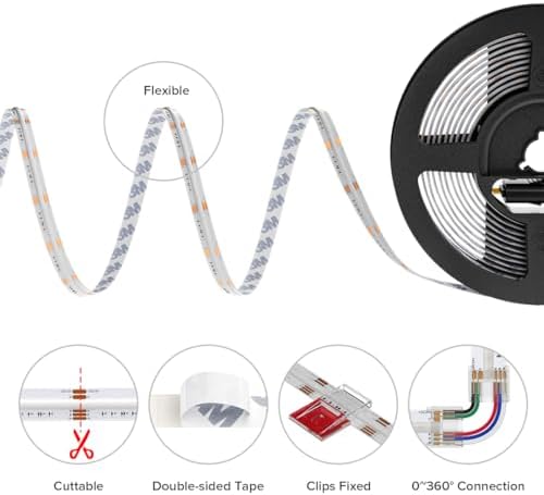 BTF-LIGHTING FCOB COB LED Strip Light IP66,UL Listed RGBW 4000K 896LED/m High Density LED Strip,16.4FT DC24V 12mm Width Color Changing Light for Bedroom Home Indoor DIY Decor(No Adapter or Controller) - Image 7