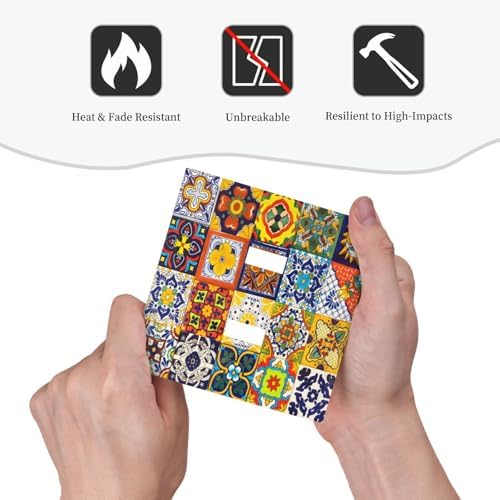 Decorative Light Switch Cover Plate Vintage Traditional Colorful Mexican Talavera Tiles Style 2 Gang Switch Plate Covers Double Toggle Wall Plate Dual Device Electrical Dimmer Switchplate - Image 6