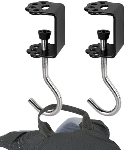 Desk Mount Bag Holder Hook Clamp-On Backpack Hanger Portable Headphones Holder, Reduce Desk Clutter, Black (Pack of 2) by Zolunu