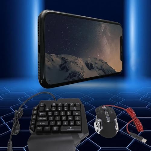 One Hand RGB Gaming Keyboard and Mouse Combo, Half Hand Gaming Keyboard Set, 4 in 1 Mobile Gaming Keyboard Set with Mouse Converter, Adjustable Phone Stand for PC - Image 4