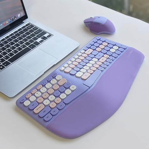 Wireless Ergonomic Keyboard and Mouse Combo with PU Wrist Rest, Carpal Tunnel Keyboard, 2.4G Colorful Split Ergo Keyboard, Comfortable Natural Typing, Compatible with PC/Laptop (Purple) - Image 3