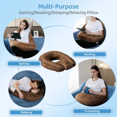 Crochet Pillow for Lap Support - Reading Pillow for Laptop with Extra Back Pillow for Support, Multi-Purpose Reading Pillow for Gaming/Working/Crocheting, Soft Coffee - Image 7