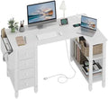 Lufeiya White L Shaped Computer Desk with Drawers & Storage Shelves, 47 Inch Corner Reversible Desk with Power Outlet for Home Office Bedroom, L-Shaped Teen PC Desks with Fabric Drawer, White by LUFEIYA