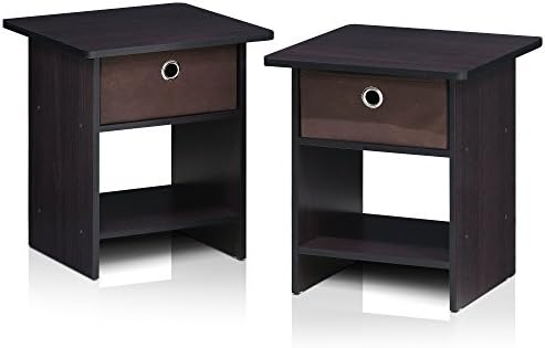 Furinno Dario End Table / Side Table / Night Stand / Bedside Table with Bin Drawer, 2-Pack, Dark Walnut - Image 5
