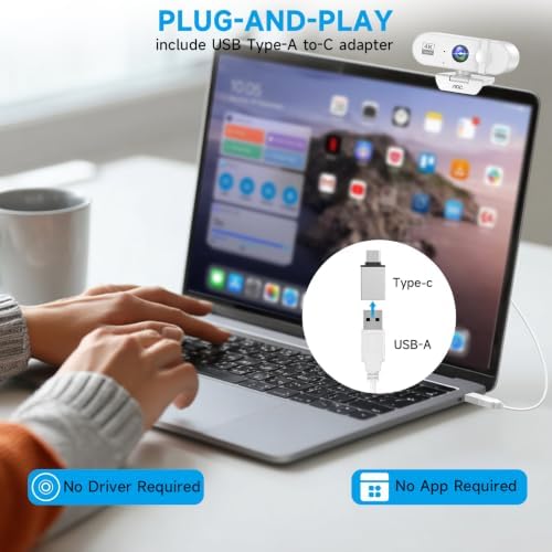 AOC 4K Webcam for PC, Streaming Camera with Noise-Canceling Mic, White - Image 5