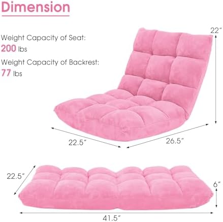 Moccha 14-Position Floor Chair, Folding Sofa Chair with Back Support, Memory Foam Floor Gaming Chairs for Adults, Adjustable Padded Couch Recliner Sleeper Bed for Reading, Meditating, Pink - Image 3