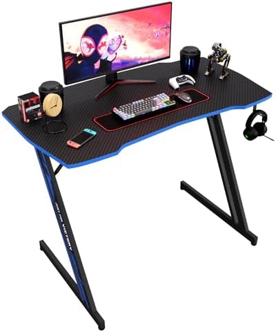 BestOffice Gmaing Desk Z Shaped 39.4in Computer Gaming Workstation Ergonomic Gaming Table with Headphone Hook for Game Players, Blue - Image 6