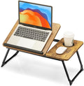 FISYOD Foldable Laptop Desk for Bed Couch, Adjustable Split Lap Desk with Cup Holder, Portable Lightweight Bed Table Tray, Heavy-Duty Laptop Stand for Working, Writing, Reading and Eating - Brown by FISYOD