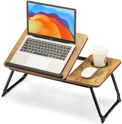 FISYOD Foldable Laptop Desk for Bed Couch, Adjustable Split Lap Desk with Cup Holder, Portable Lightweight Bed Table Tray, Heavy-Duty Laptop Stand for Working, Writing, Reading and Eating - Brown by FISYOD