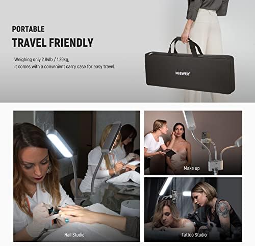NEEWER Esthetician Light with Phone Holder & Travel Bag Kit, Support 2.4G/PC/MAC Control & Separate Control of 2 LED Light Heads, CRI98+ Bi Color Stepless Dimmable Tattoo Lighting Lash Lamp, BH40B - Image 5