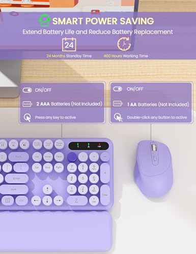 Wireless Keyboard and Mouse Combo, Cute Typewriter, Magnetic Wrist Rest - Image 5