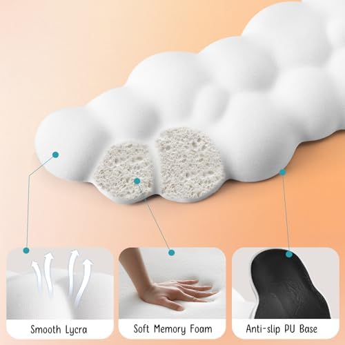 Keyboard Wrist Rest Mouse Wrist Support Set, Cloud Keybroad Wrist Rest Pad with Non-Slip PU Base, Memory Foam Wrist Rest for Pain Relief Computer Laptop Gaming Home Office, White - Image 3
