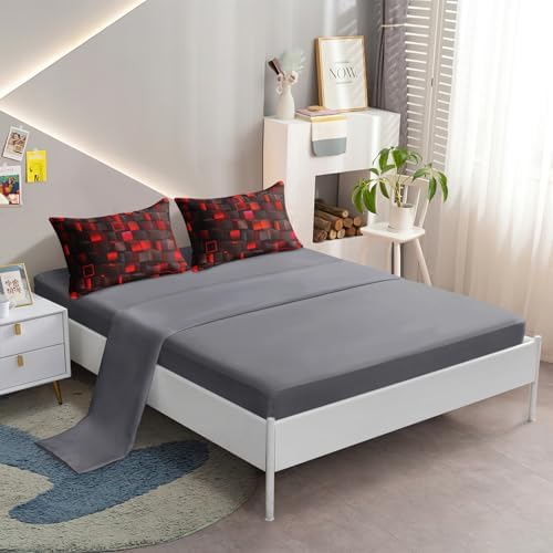 6 Piece Bed in a Bag 3D Block Comforter Set Queen Size for Boys Kids Room Vibrant Red Gaming Block Bedding Set for Boys Girls Kids Teens Bedroom Decorative Queen11 - Image 5