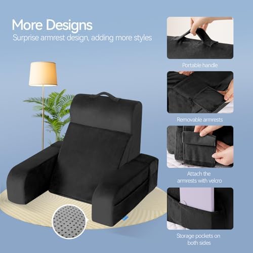 Kayfia Reading Pillow, Gel Memory Foam Back Rest Pillow, 21'', Black - Image 6