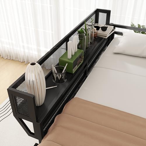 KEIKI Full Size Metal Loft Bed Frame with Ladder and Built-in Storage Shelves, for Teens, Modern Style Loft Bed with Solid Slats, Guardrail, No Box Spring Required, Easy Assembly, for Bedroom, Black - Image 5
