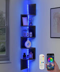5 Tiers Corner Shelf with RGB LED Lights, 49.2" Wall Mount Floating Corner Display Shelf for Living Room Bedroom Home Office Decor, APP & Remote Control (Black) by Outink