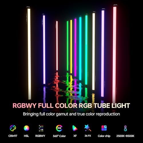 VILTROX K90 2 Pack RGB Tube Light, 30W 38inch Large RGBWY Photography LED Video Stick Light Wand with APP/2.4G/Remote Control, CRI 97+, 26 Scenes, 2500K-8500K, 14.8V/3300mAh Battery, Magnetic Chip - Image 2