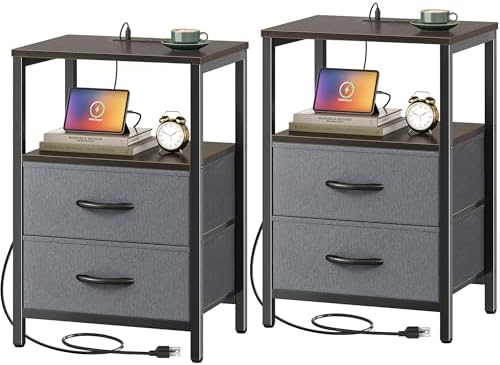 Huuger Nightstands Set of 2, End Tables with Charging Station, Side Table by Huuger