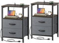Huuger Nightstands Set of 2, End Tables with Charging Station, Side Table by Huuger