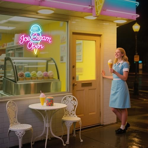 Ice Cream Neon Open Signs,Ice Cream Neon Signs for Wall Decor,Adjustable Brightness Led Neon Open Signs for Business Store,Cafe,Bar,Party,Bedroom Decor,Birthday,Christmas - Image 7