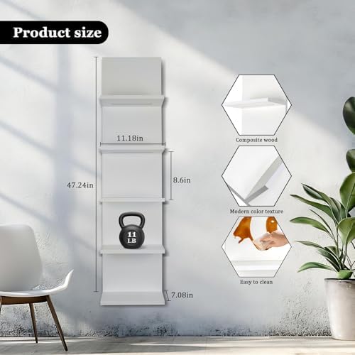 5 Tier Wall Shelf Unit, White, RGB Lack Shelf with Light - Image 2