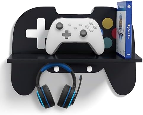 Game Room Decor, Black Gaming Floating Shelf, Game Controller Wall Shelf by Unknown