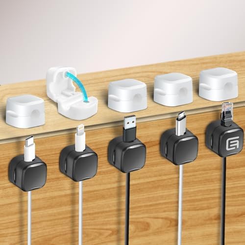 Magnetic Cable Clips Organizer, 10 Pack Cord Organizer, Cable Management Under Desk for Home Car Office, No Residue Adhesive for Wall, Surface, Charging Cable Magnetic Cable Organizer Storage Holder by Eco-Fused
