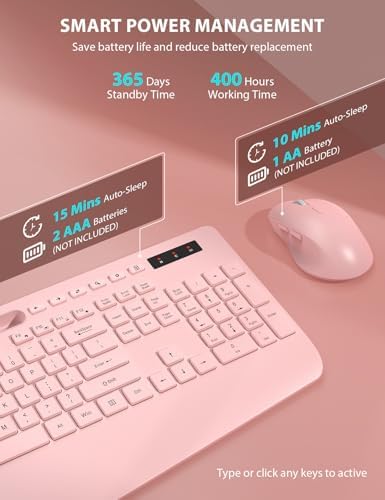 Wireless Keyboard and Mouse Combo - Full-Sized Ergonomic Keyboard with Wrist Rest, Phone Holder, Sleep Mode, Silent 2.4GHz Cordless Keyboard Mouse Combo for Computer, PC, Laptop, Mac, Windows -Trueque - Image 5