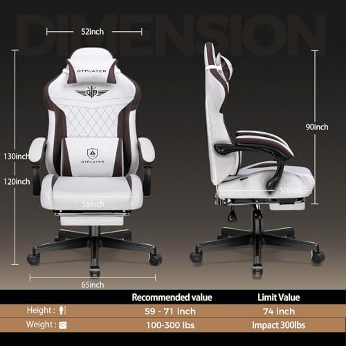 GTPLAYER Gaming Chair with Footrest, Big and Tall Game Chair High Back Computer Office Chair with Lumbar Support for Adults, Ergonomic Swivel Games Chair with Cushion Gaming, Fabric Brown - Image 2