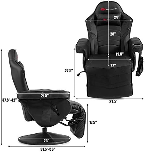 Goplus Massage Gaming Chair, Racing Style Gaming Recliner w/Adjustable Backrest and Footrest, Ergonomic High Back PU Leather Computer Office Chair Swivel Game Chair w/Cup Holder and Side Pouch - Image 3