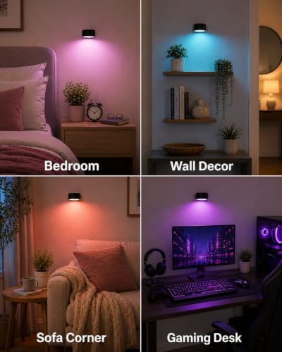 Rechargeable RGB Wall Sconces with Remote, Dimmable 360° Lights - Image 4