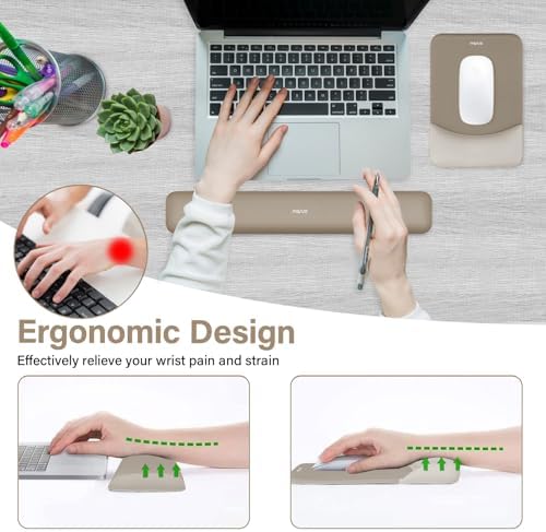 MOSISO Wrist Rest Support Mouse Pad & Keyboard Set, Bronze Brown | Rectangular Ergonomic Mousepad, Non-Slip Base, Home/Office Pain Relief & Easy Typing, Neoprene Cloth & Raised Silicone Lining - Image 2