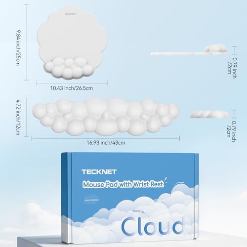 TECKNET Cloud Mouse Pad with Wrist Rest, Ergonomic Cloud Wrist Rest with Non-Slip Base, PU Leather Memory Foam Mouse Pad Wrist Support for Keyboard and Mouse, Pain Relief for Typing, Gaming, White - Image 2