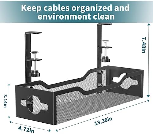 Under Desk Cable Management Tray 3 Pack, Cable Management Under Desk No Drill, Cable Organizer with Clamp for Wire Management, Cord Organizer for Office, Home - No Damage to Table (Black) - Image 6