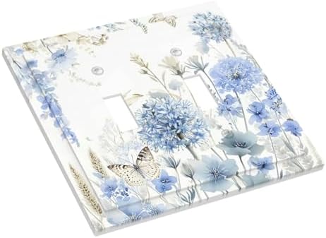 Decorative Light Switch Cover Plate Blue Floral Hydrangea Watercolor Wildflower 2 Gang Switch Plate Covers Double Toggle Wall Plate Dual Device Electrical Switchplate Dimmer Faceplate Bedroom - Image 3