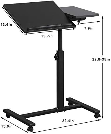 LINGMI Overbed Bedside Desk Mobile Rolling Laptop Stand Tilting Overbed Table with Wheels Height Adjustable Tray Table for Laptop Bed Sofa Side Table - Image 3